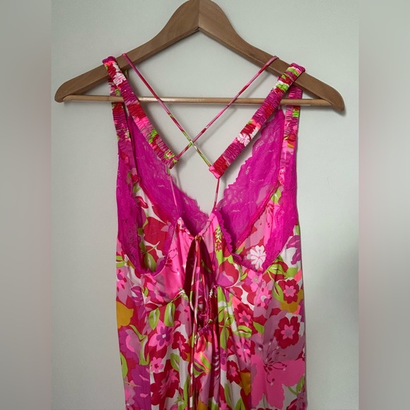 Free People Pink Bright Floral Lace Boho Flowy Maxi dress - Picture 4 of 8